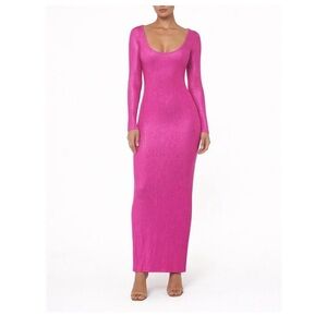 SKIMS Long Sleeve Soft Lounge Scoop Shimmer Neck Maxi Dress - 3x LNWOT